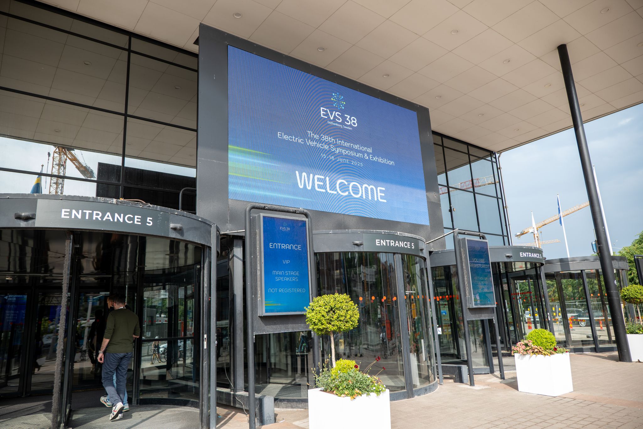 Entrance to the EVS38 International Electric Vehicle Symposium and Exhibition in Gothenburg